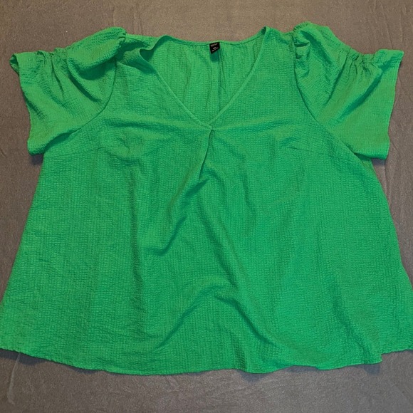 Emery Rose V Neck Green Textured Short Sleeve Blouse Top 4XL - Picture 1 of 5